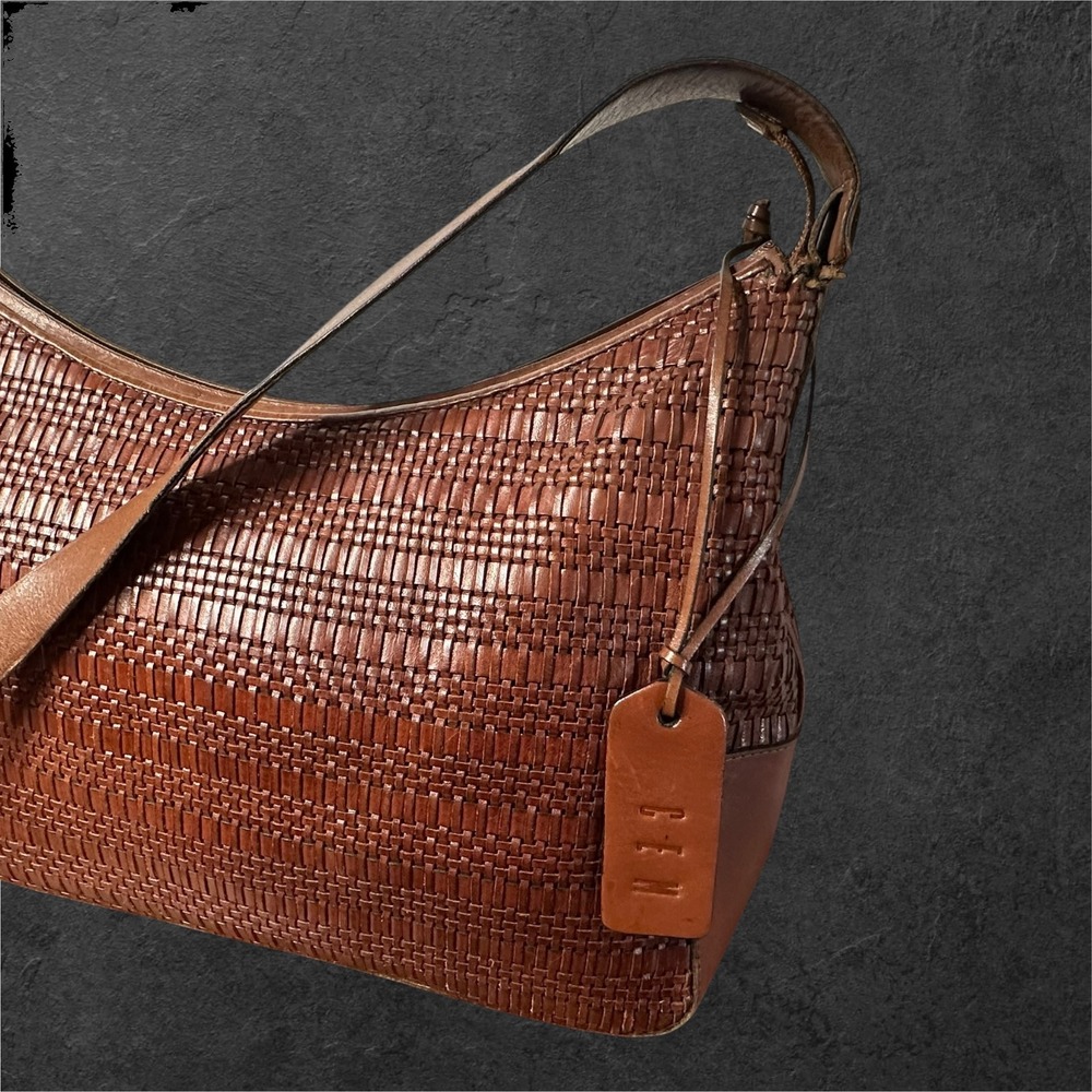 Vintage CEM Woven Leather Shoulder Bag Women Medium Brown Made in Brazil Hobo - Picture 2 of 14